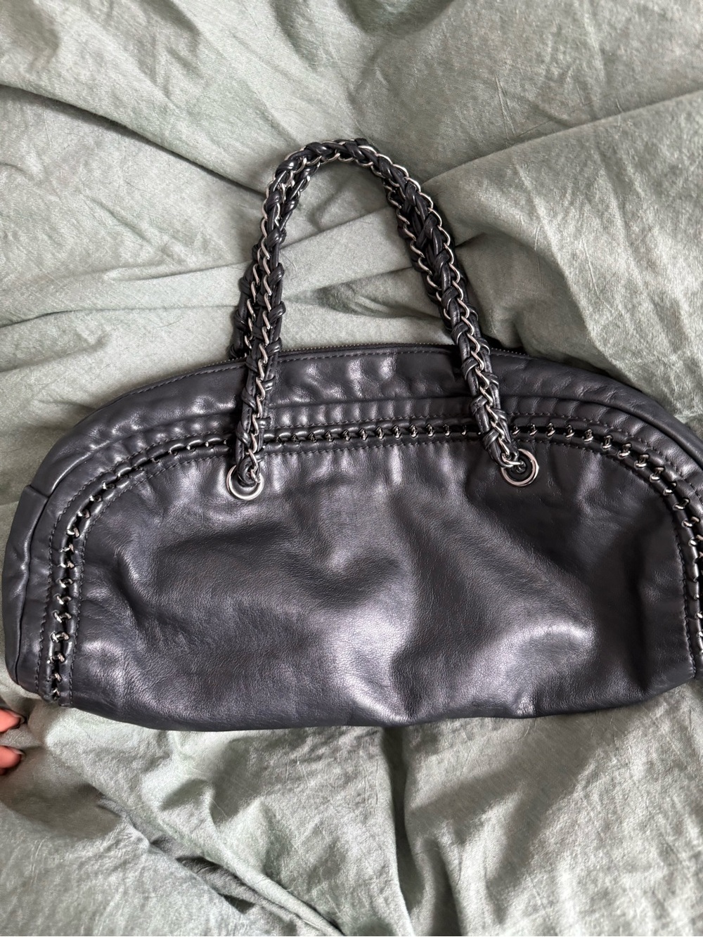CHANEL Black Quilted Calfskin Leather East West Bowler Bag with Chain-Strap - Picture 6 of 13